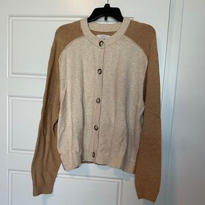 LOFT Two-Tone Button Cardigan in Beige and Camel